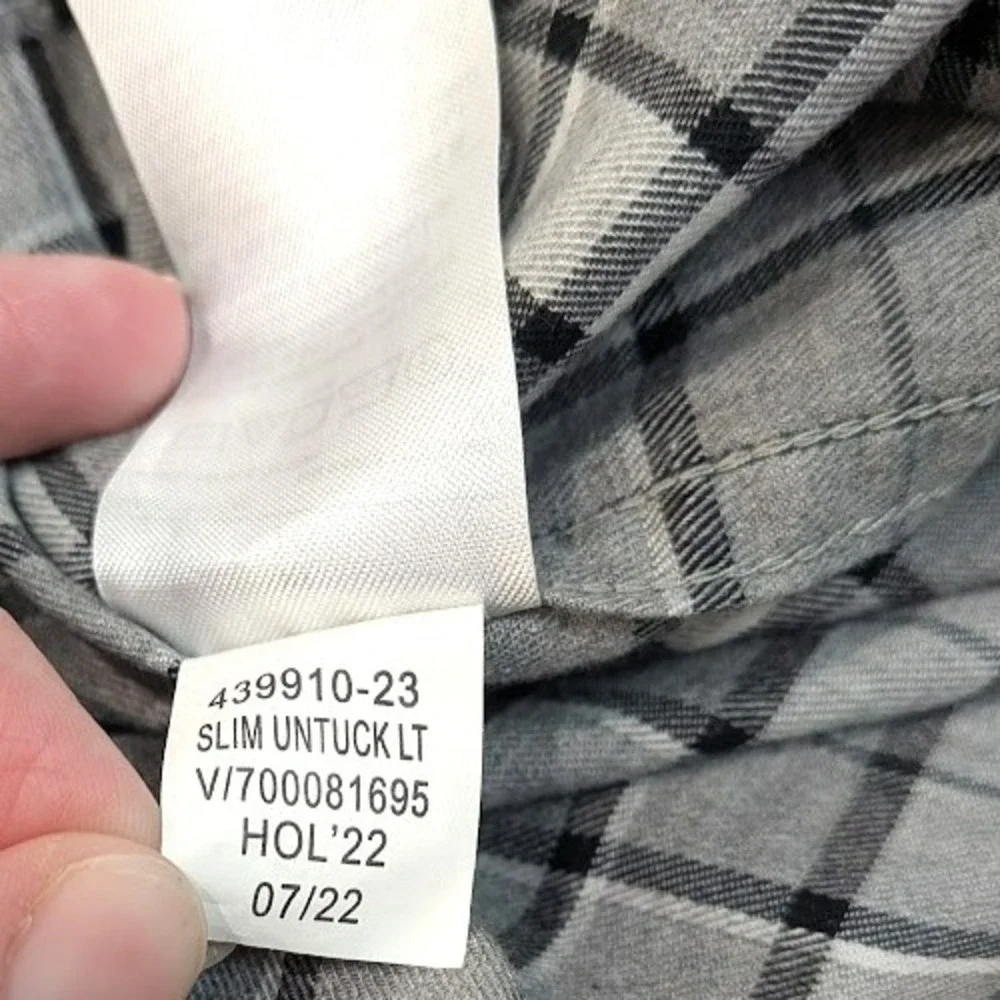 Banana Republic Shirt NEW Large‎ Plaid Button Down Slim Untucked Fit Black Gray